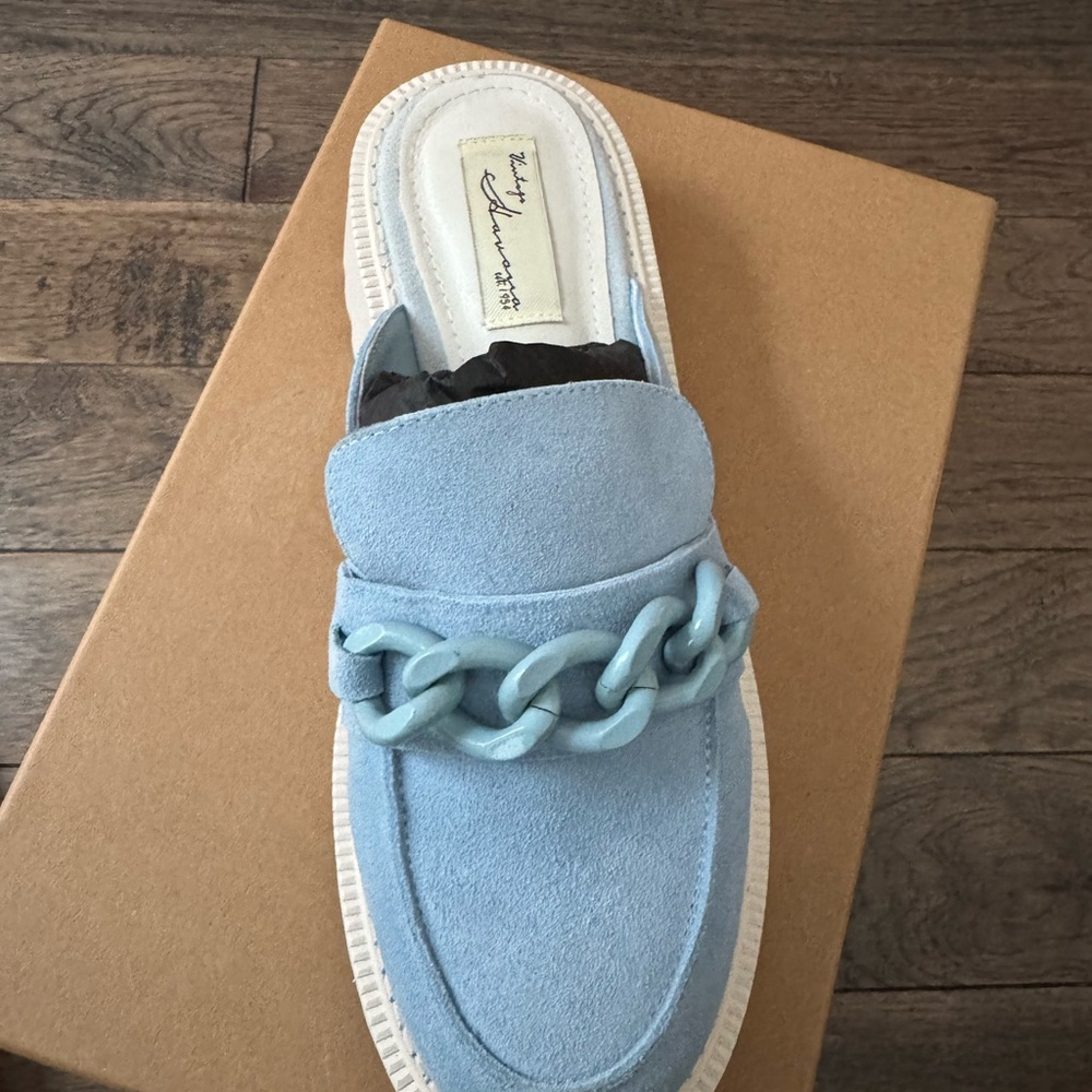 Vintage Havana Blue Mules with Chain Detail